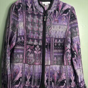 Women’s Plus Size 1X Floral Zip-Up Blazer | Purple Statement Academia Jacket